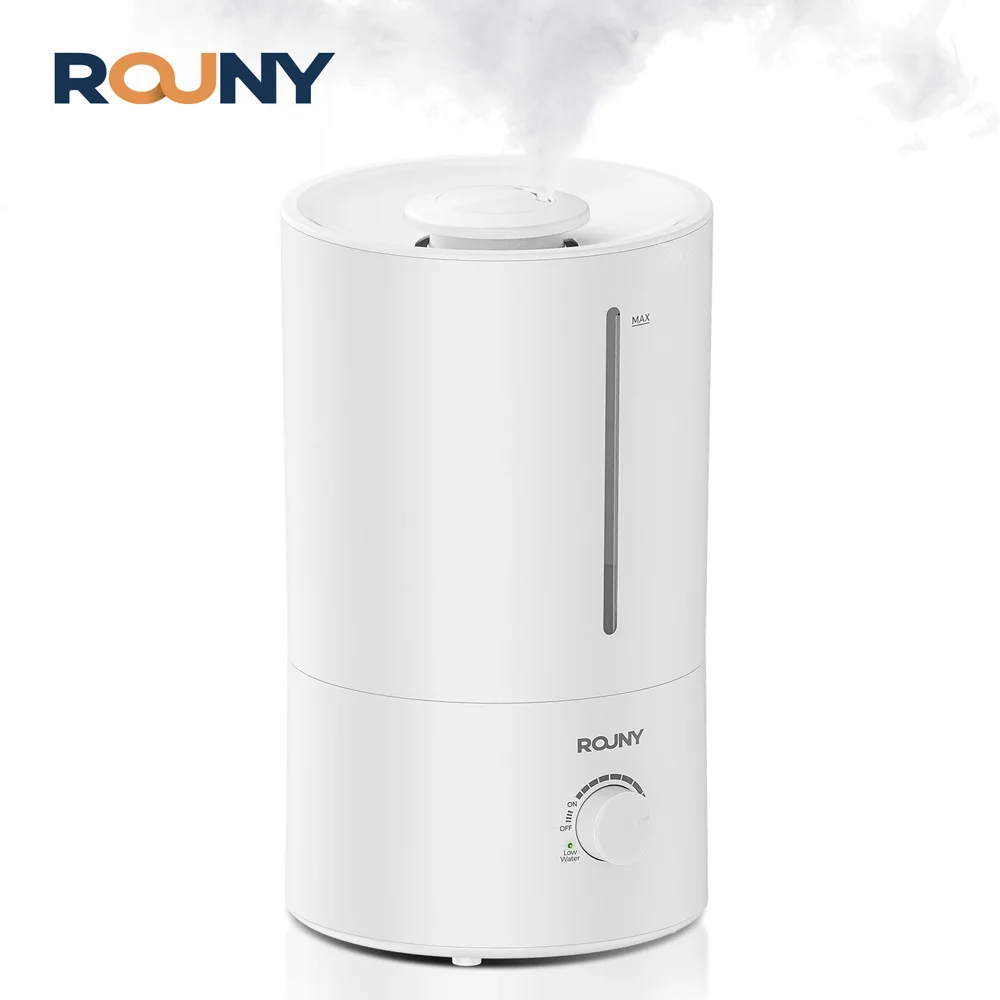 ROUNY Air Humidifier, 4L Large Capacity Ultrasonic Humidifier with Low Water Protection, 360° & Quiet & BPA-Free, White 1