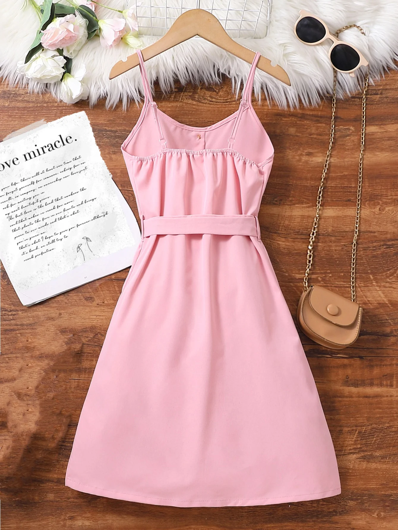 Elegant pink suspender dress - belt design, summer fresh style - AliExpress  1501