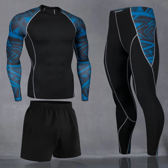 Running Men's Thermal Underwear Underpants Kit Sports Compression Clothing Tracksuit For Men Fitness Slim Joggers Base Layer Set 3Pcs-Set