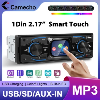 Camecho 1 Din Radio de coche reproductor MP3 pantalla táctil en el tablero Autoradio Bluetooth USB/SD/AUX-IN luces coloridas Control de volante 1