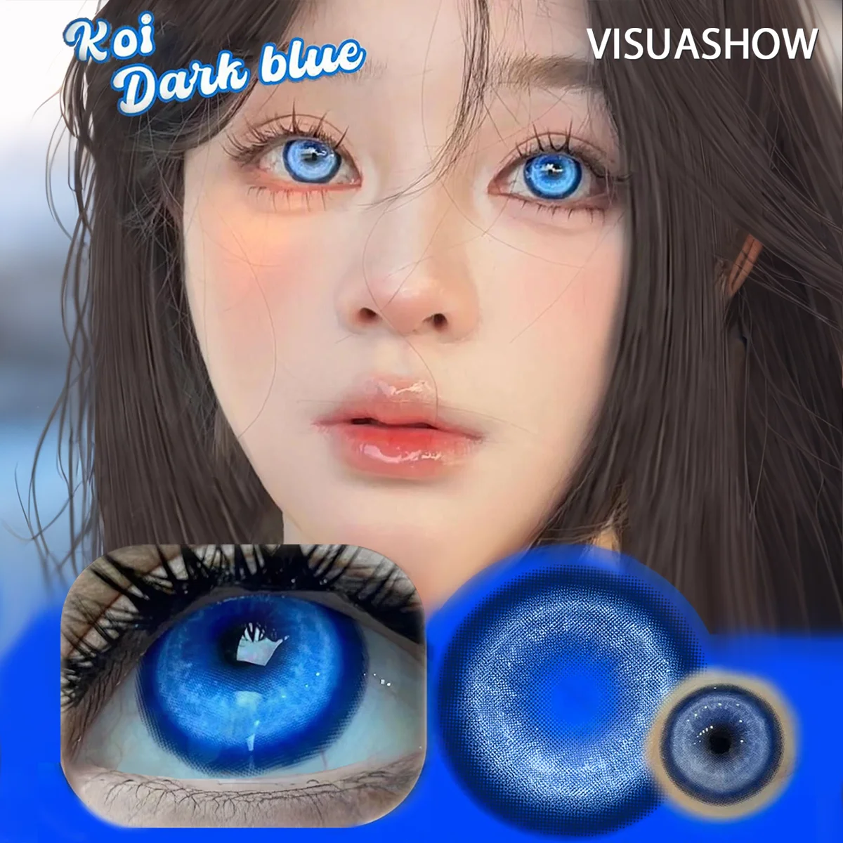 VISUASHOW Lovely Blue Colored Contact Lenses: Soft, Anime Cosplay & Cyber Cute Style for Costume Makeup & Parties