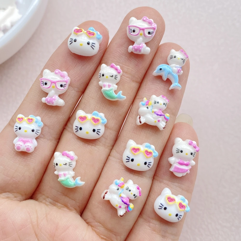 Resin Nail Art Crafts 50pcs Resin Colorful Summer Beach Eye Mermaid Little Cat Cartoon Wearing Armor Figurines Flat back Nail Art DIY Scrapbook