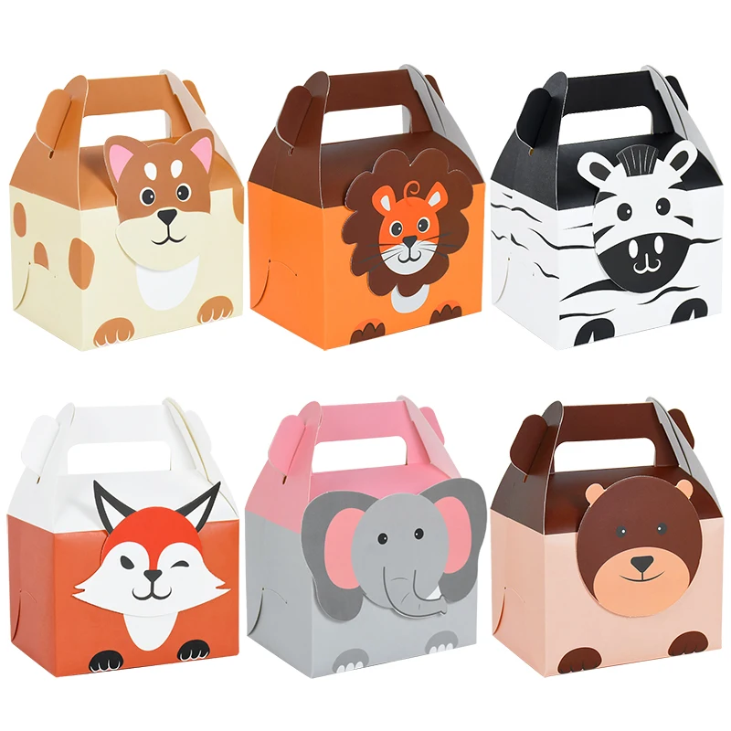 

5pcs Cartoon Animal Candy Box Jungle Fox Elephant Lion Gift Packing Box Forest Animals Birthday Party Decor Wild One Baby Shower