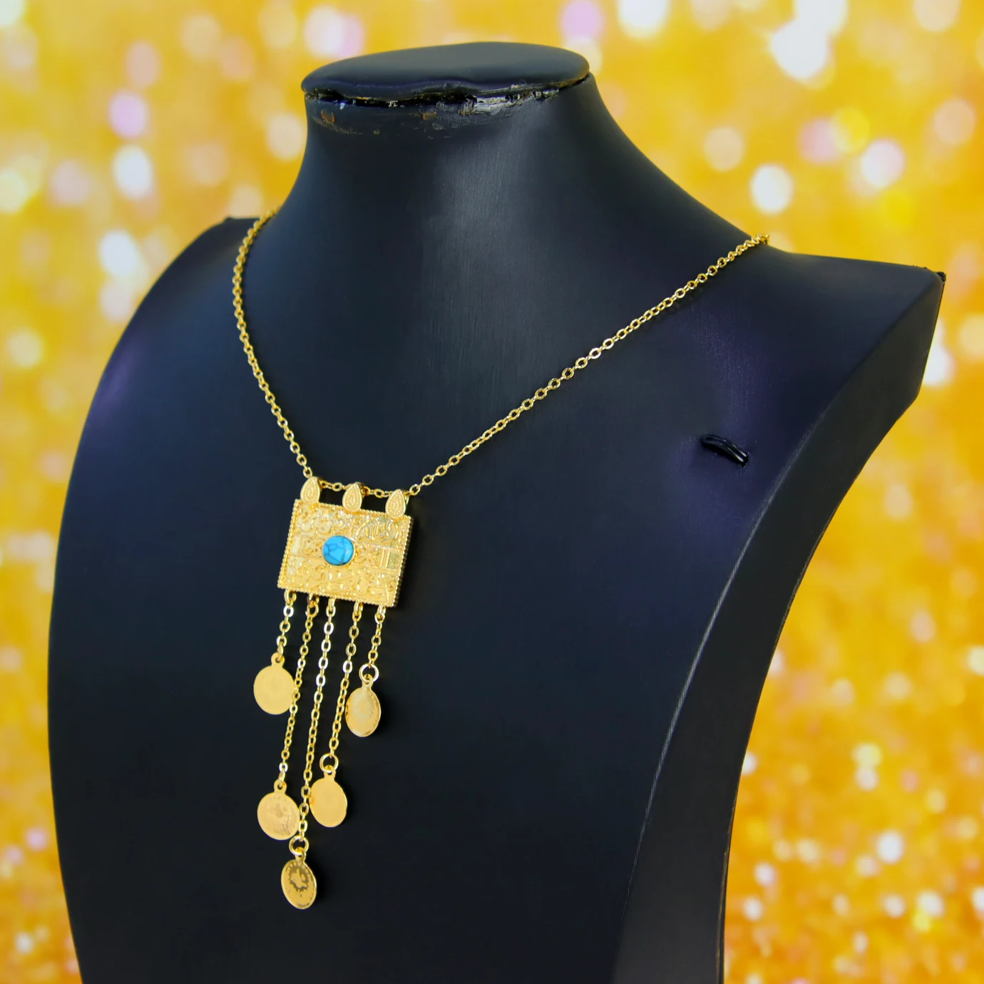 Ethiopian Gold Plated Bridal Pendant Necklace with Zirconia