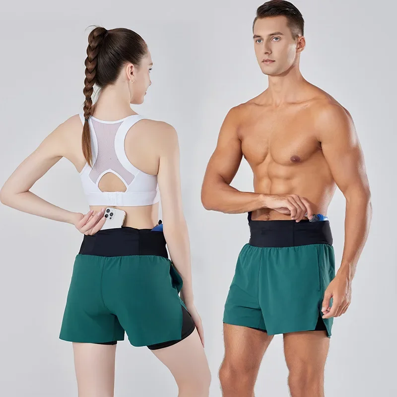 2 in 1 Trail Running Marathon High Large Capacity Quick Dry Long Distance Training Shorts Sports Men Women Summer With Waist bag 2