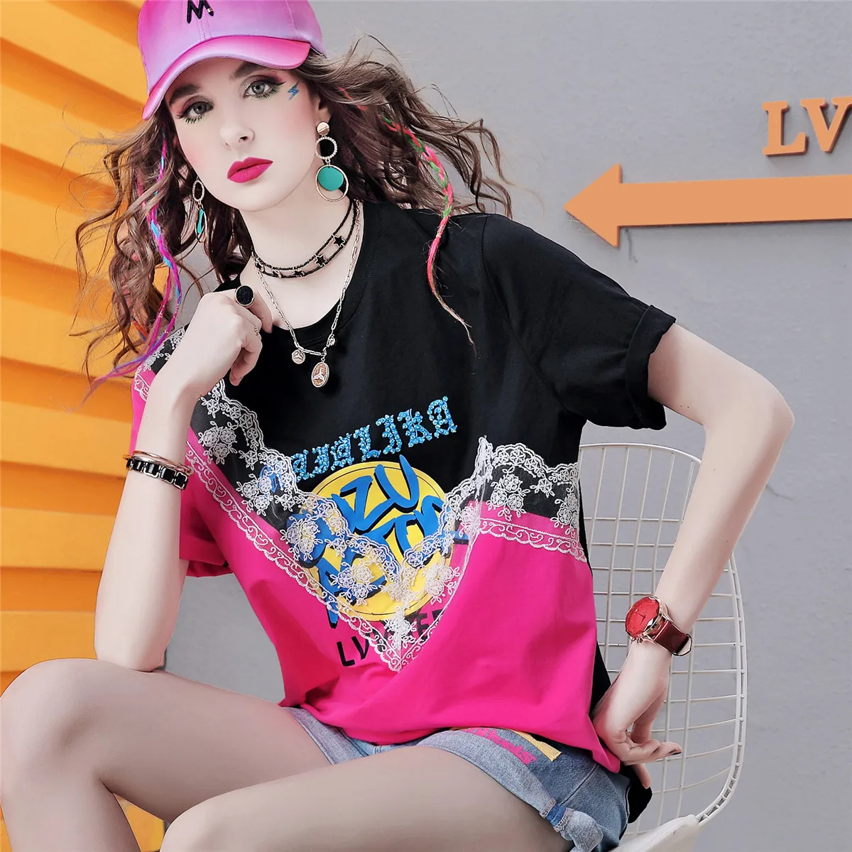 

Summer Short Sleeve T-shirt for Women Trendy Printed Top Loose Pulovers Woman Clothing