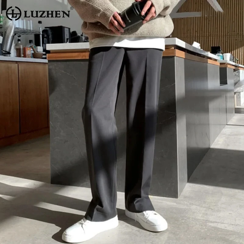 

LUZHEN Korean Trendy Style Straight Men's Suit Pants 2024 New Elegant Casual Solid Color Trendy Spring Summer Trousers 2d6f90