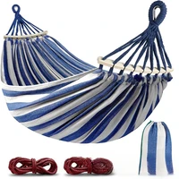 Canvas Hammock Anti-Roll Double Camping with Curved Wooden Poles Outdoor Swing Bed for Two