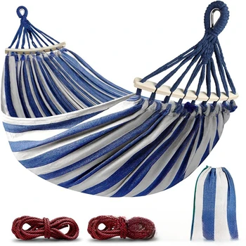 Double Canvas Camping Hammock with Wooden Poles 1