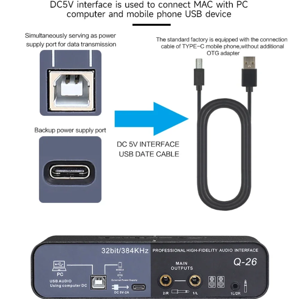 TEYUN 전문 휴대용 오디오 인터페이스 사운드 카드 콘솔, 기타 녹음 스튜디오용 미니 USB 믹서, Q26, Q24, Q22, 2 채널