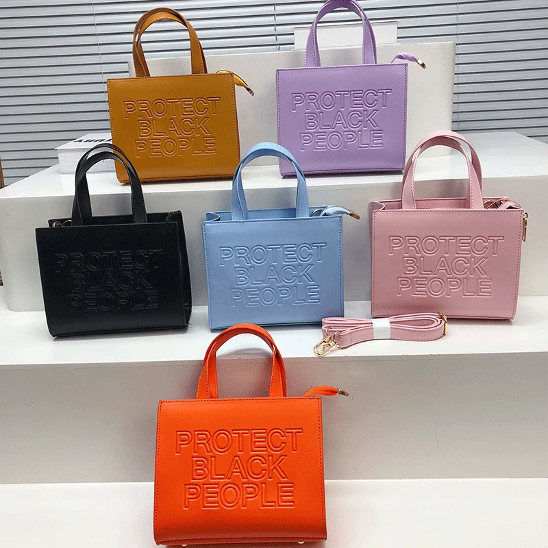 

Hot selling New Leather PU Bag Protect Black People Bag Character Letter Pink Mini Tote HandBags