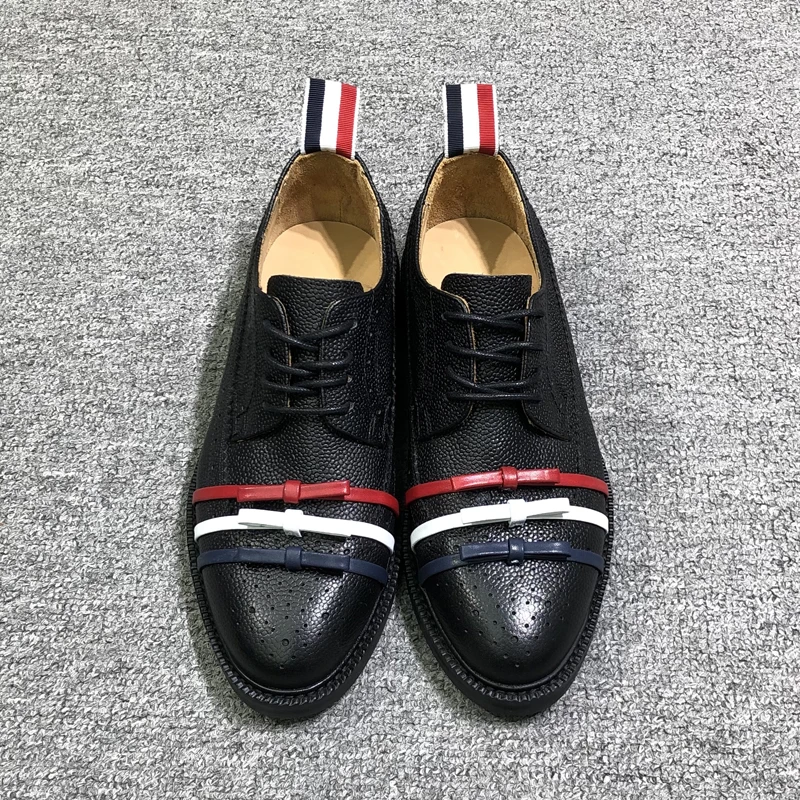 

TB THOM Women's Shoes 2023 Korean Fashion Genuine Leather Shoes RWB Stripes Ribbons Sneakers Casual Formal Office Lady Shoes