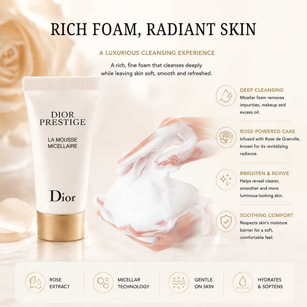 Dior Prestige La Mousse Micellaire Cleansing Foam 5g Mini Travel Size Micellar Face Cleanser Revitalizing Rose De Granville Gent