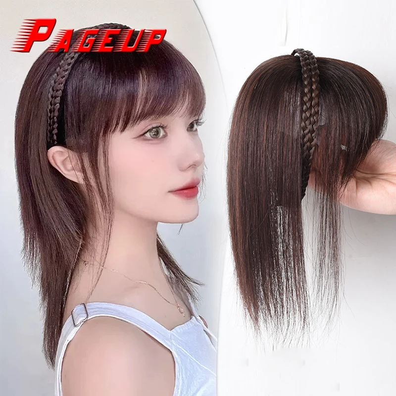 Synthetic Natural Hairpiece synthetic bangs synthetic hair extension With Braids Headband Bangs Fringe Bands Heat Resistant Bangs Clip in Hair Extensions for Women