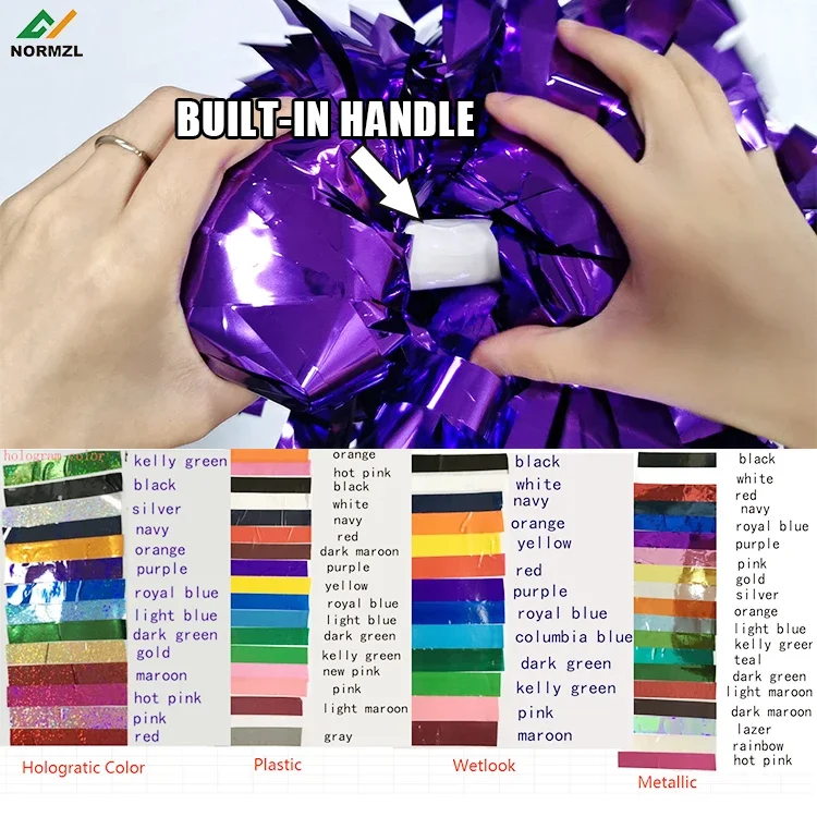 6 inch shiny pink hologratic color cheer poms team practice cheerleading pom pom cheer metallic accessories