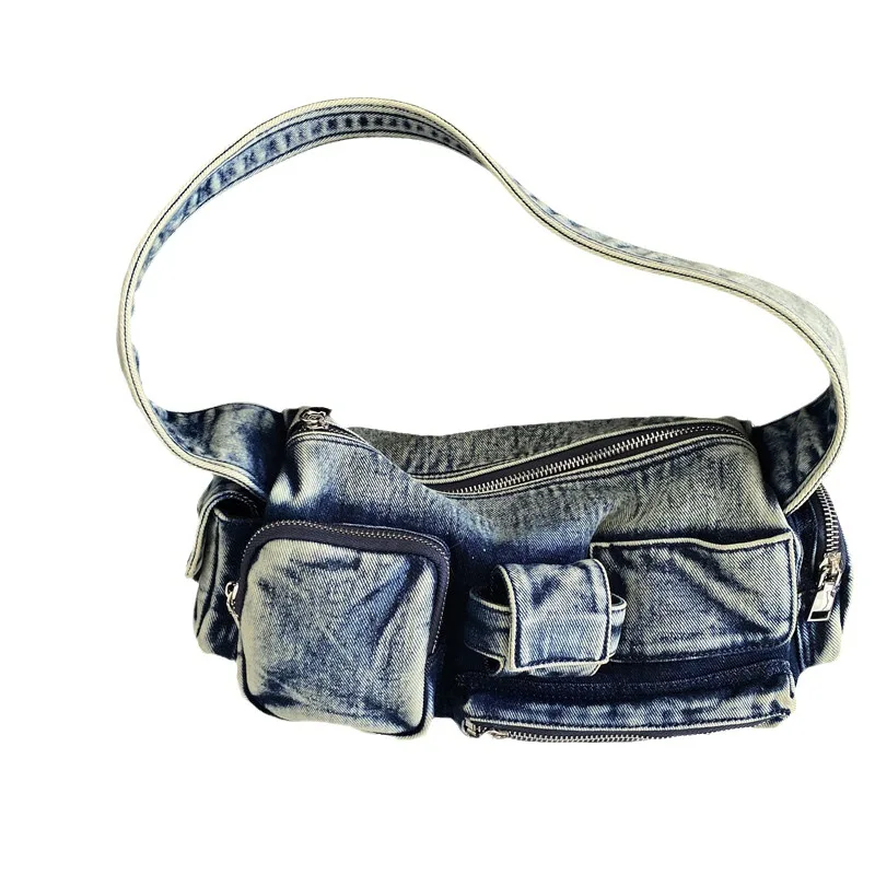 ショルダーバッグ・ポシェット washed denim cross bag 女性用デニムクロスオーバーバッグ,大容量,カジュアル