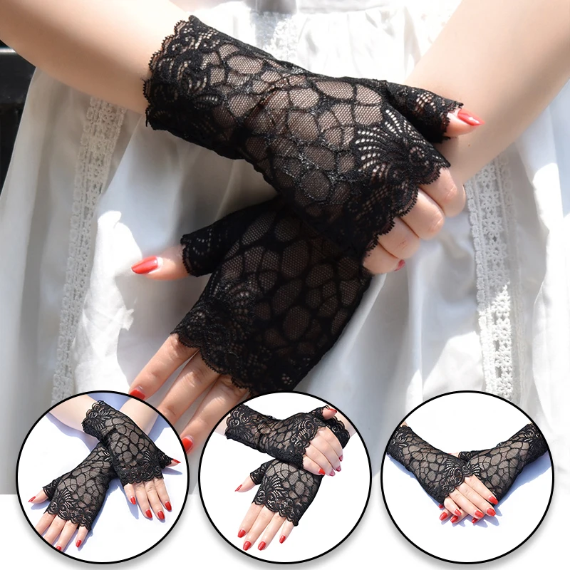 Women's Sexy Lace Gloves White Black Tulle Wedding Dress Gloves Lightweight  Breathable Elegant Sun Protection Driving Gloves - AliExpress