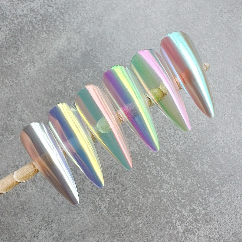BOKO 6 Colors/Set Aurora Mirror Nail Glitter Powder Set Nail Fairy Rubbing Dust Chrome Pigment Manicure Decoration