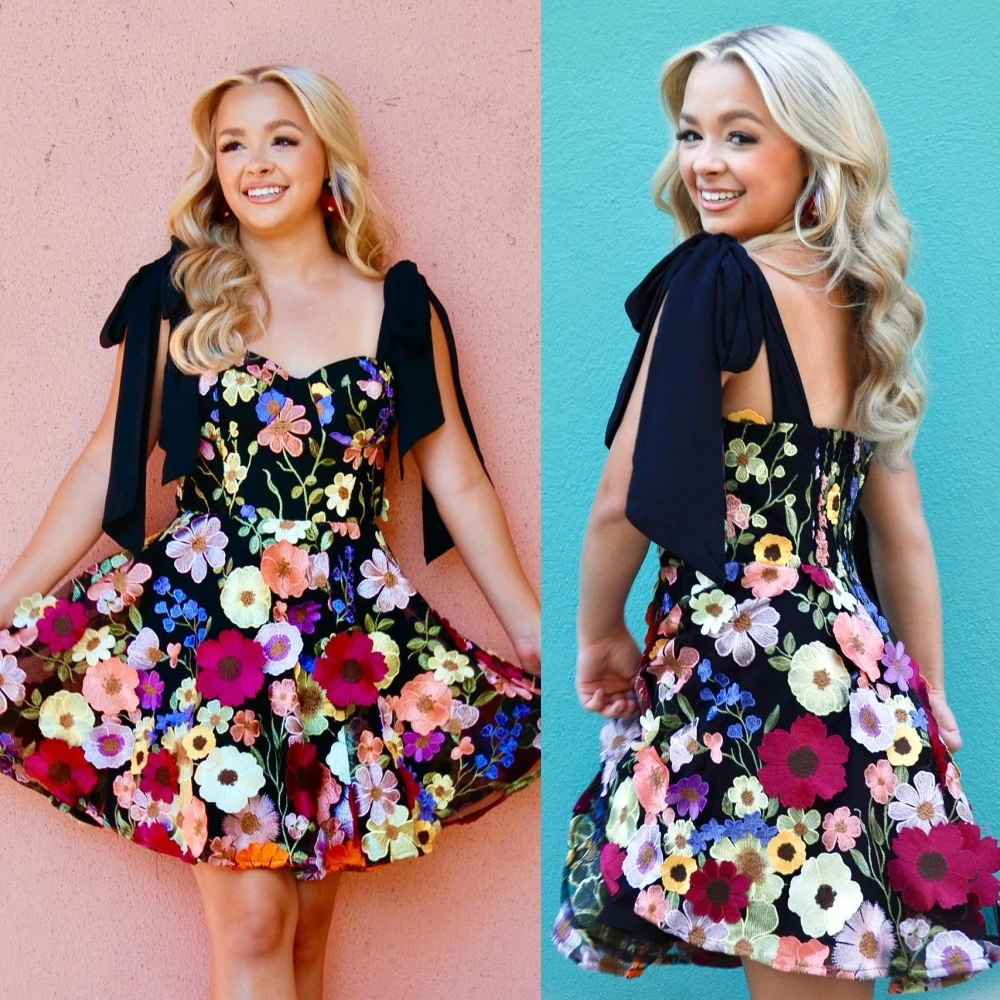 3D Wild Flower Lace Cocktail Dress 2 K24 Forest Garden Fitted Junior Senior Homecoming Prom Pageant Formal Event Party Hoco Gown