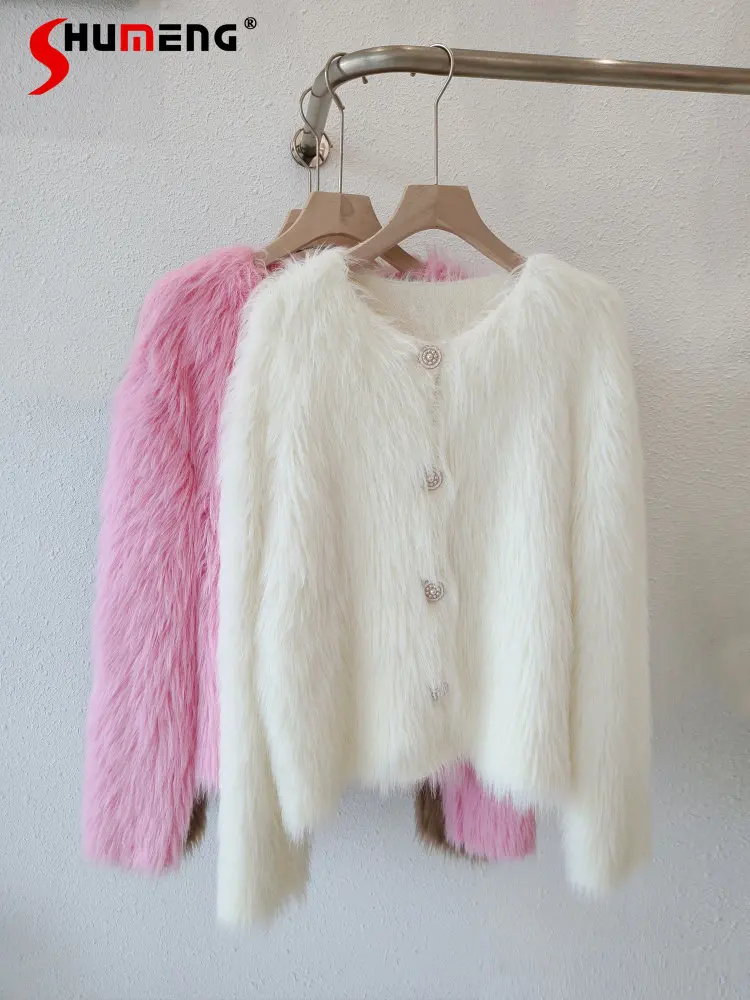 

Thicken Mink-like Wool Knitted Coat Imitation Fox Fur Short Sweater Women Outer Wear Knitwear Autumn and Winter Temperament Top