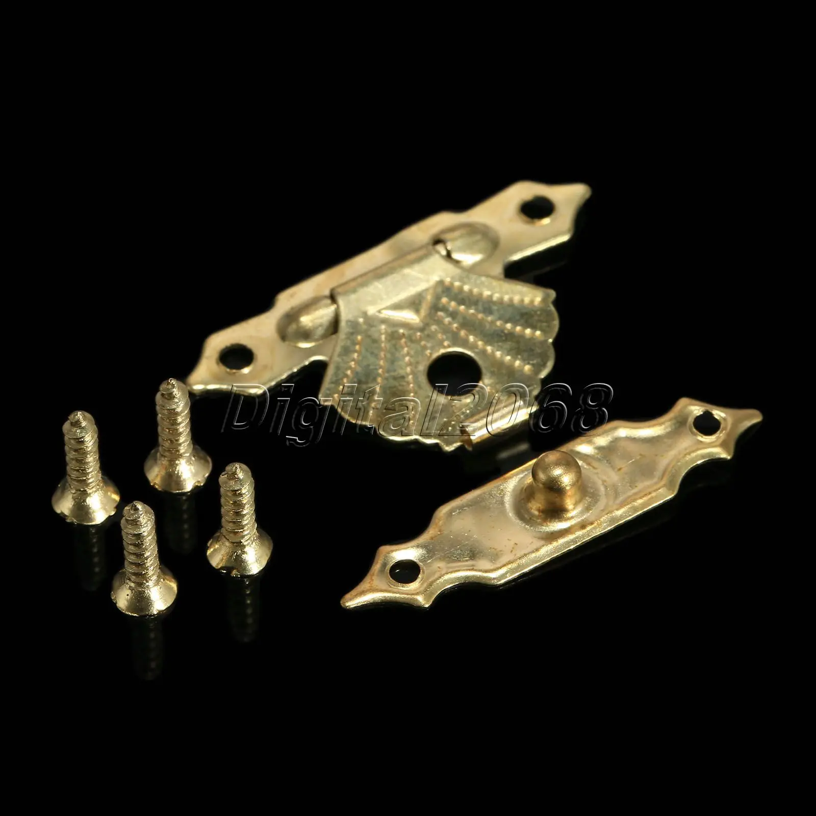 12Pcs Antique Brass Hasps Latch Lock Hooks Vintage 30mmx18mm Buckles Gold Decorative Mini Jewelry Gift Wine Wood Box Case Screws furniture hardware jewelry box hasps decorative latches