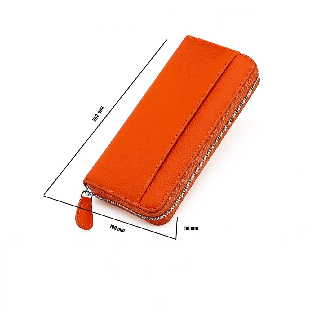 Anti Theft Brush Genuine Leather Ladies Long Purse Card Bag RFID Hand Bag Zipper Wallet