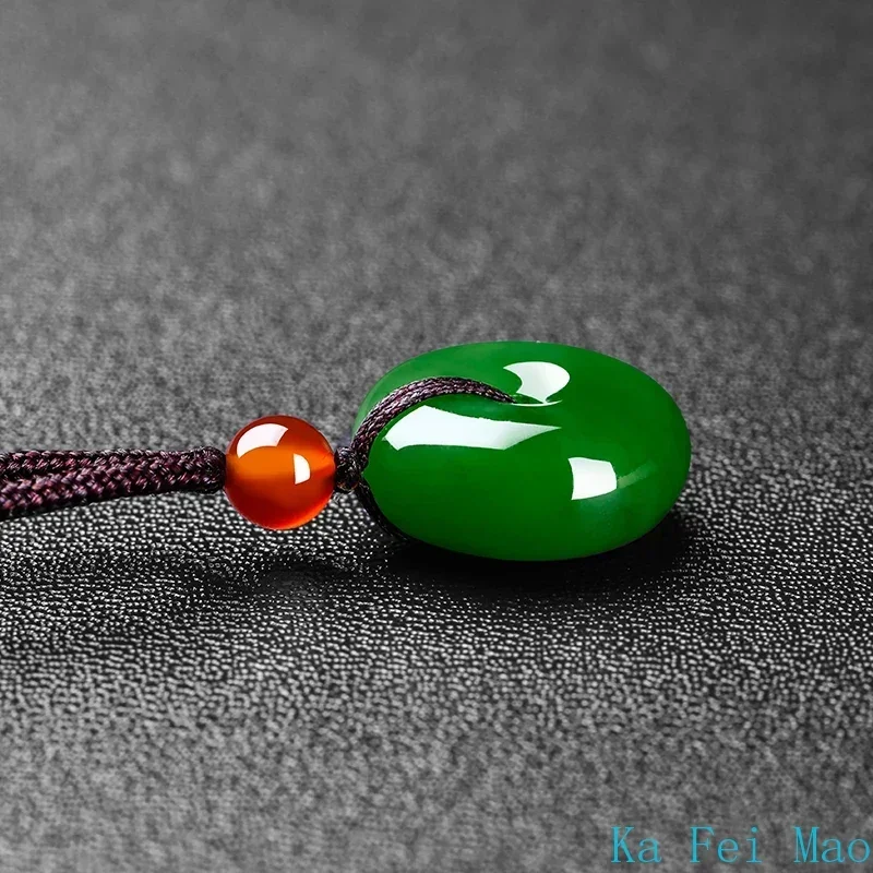 Pendant Necklace Natural Green Jade Safety Buckle Pendant Necklace Hand-Carved Charm Jadeite Jewelry Fashion Amulet for Men Women