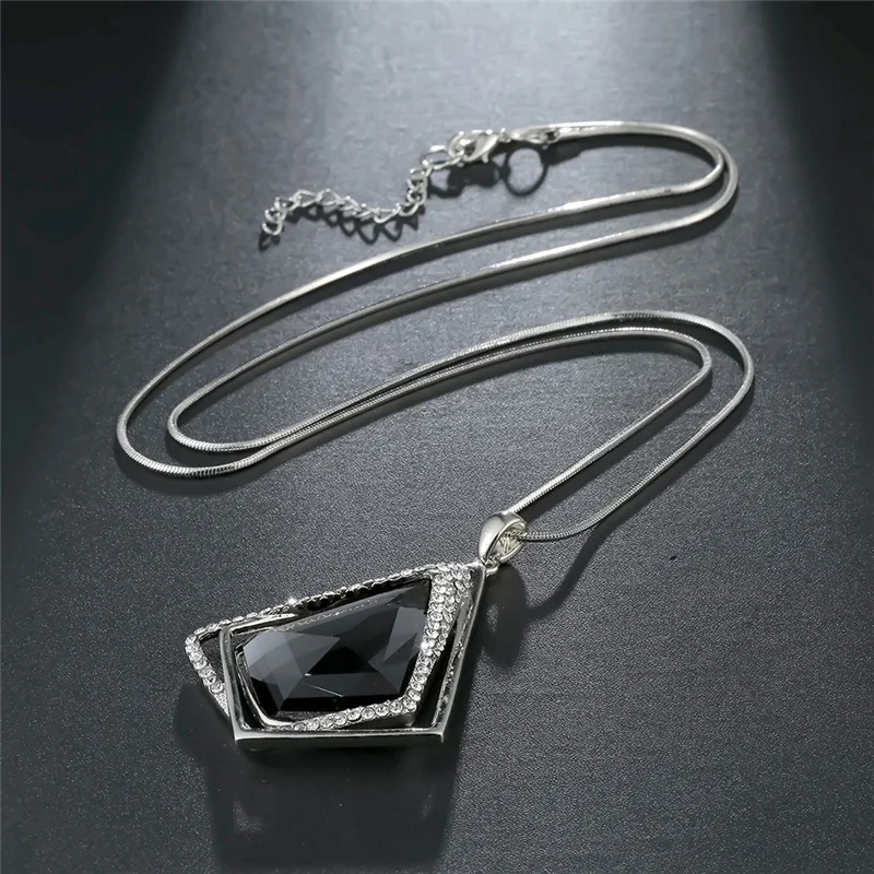 Vintage Geometrische Lange Halsketten & Anhänger Für Frauen Mode Kristall Halskette Weibliche Boho Silber Farbe Schmuck Bijoux 2022 – Detail 20