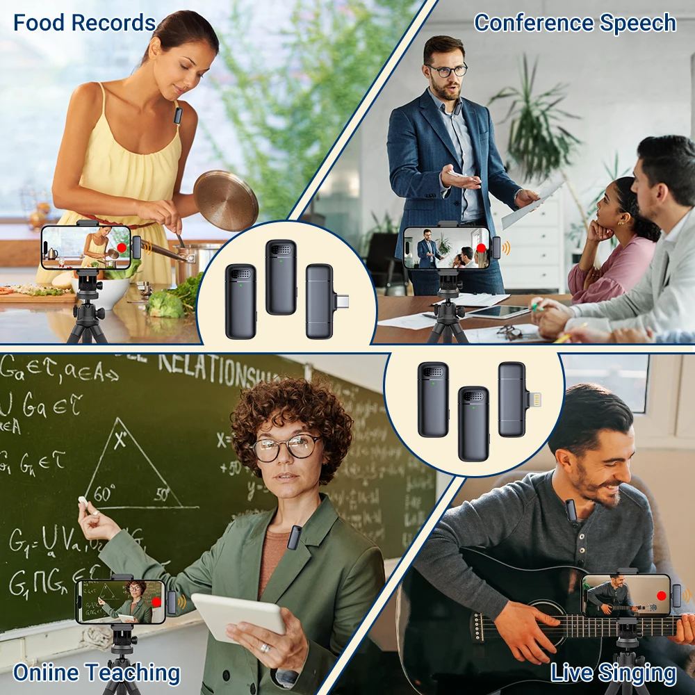 Basix 미니 휴대용 무선 라발리에 마이크, 소음 감소, 비디오 녹화 마이크, 아이폰 안드로이드용, 충전 박스 포함