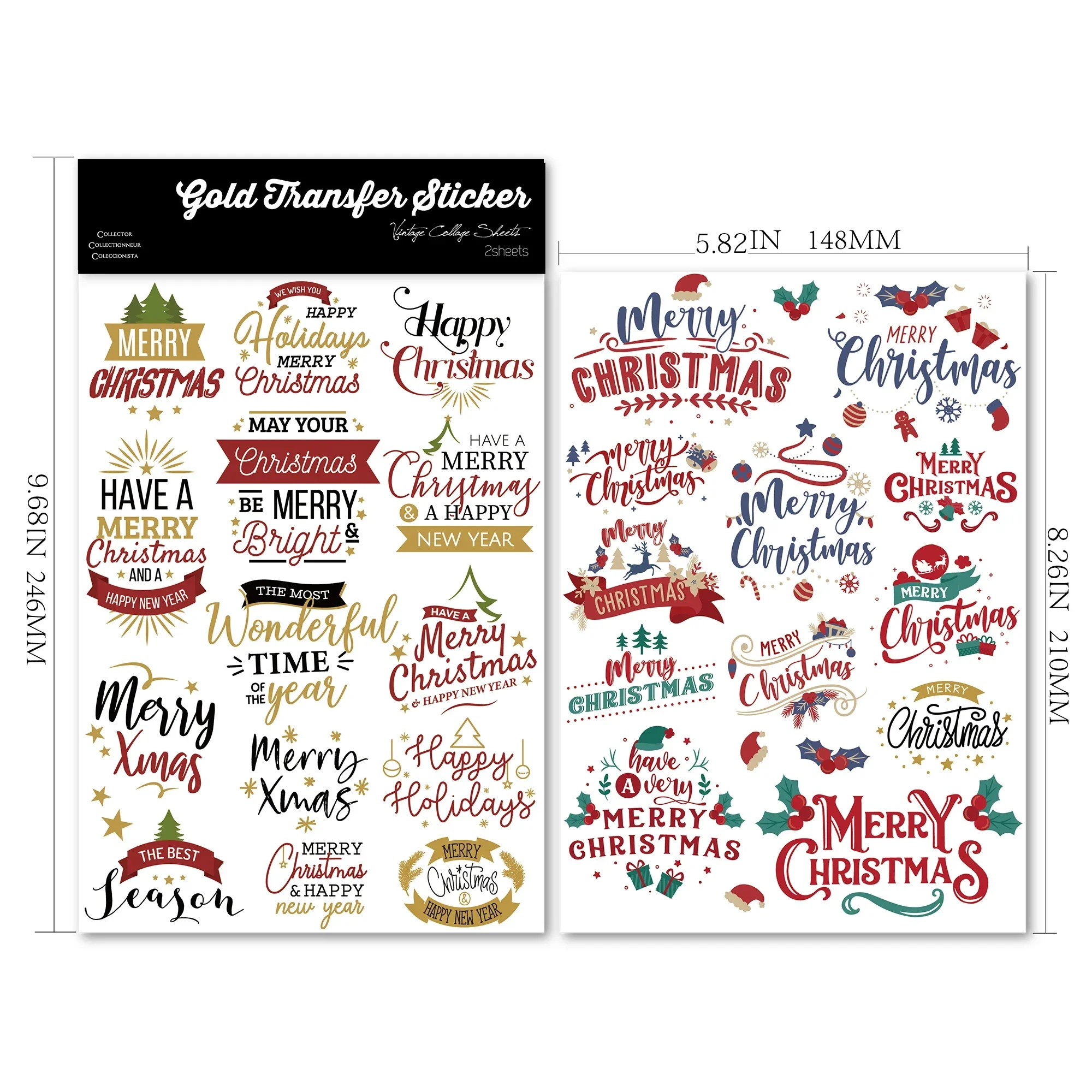 2 Sheet RUB ON Crystal Christmas Phrase Stickers Junk Journal Colorful Craft Transfer Stickers DIY Album Scrapbooking Sticker