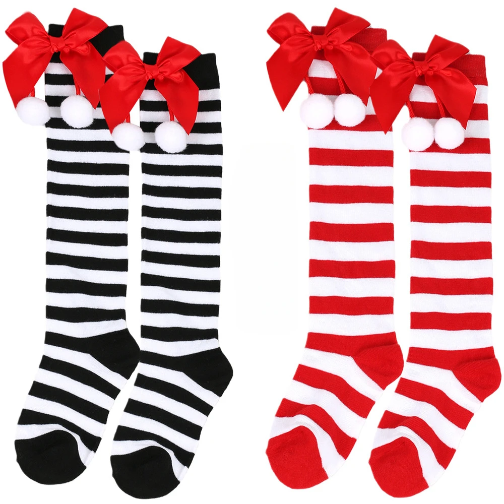 

Christmas Socks Girls' Autumn Winter Warm Long Stockings Cute Bow Softball Knee High Socks New Year Hosiery for Children