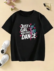 Dancing Girl's Fun Graphic T - Shirt for Kids - Casual Summer/Spring Tee (BLACK)