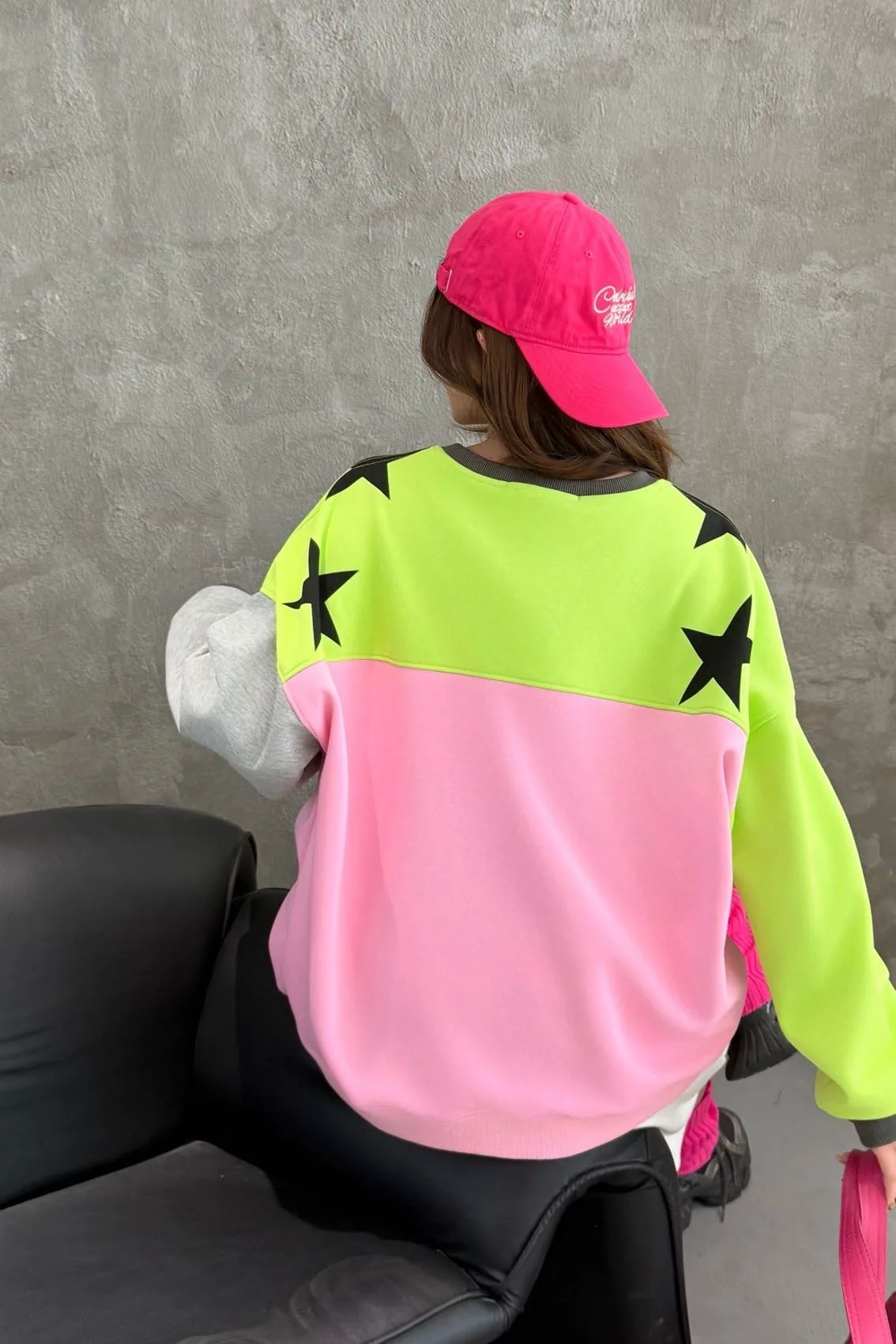 2026 Autumn Multicolour Patchwork Oversized Pullover Sweatershirts Woman Casual Loose Pentagram O Neck Long Sleeve Outwears
