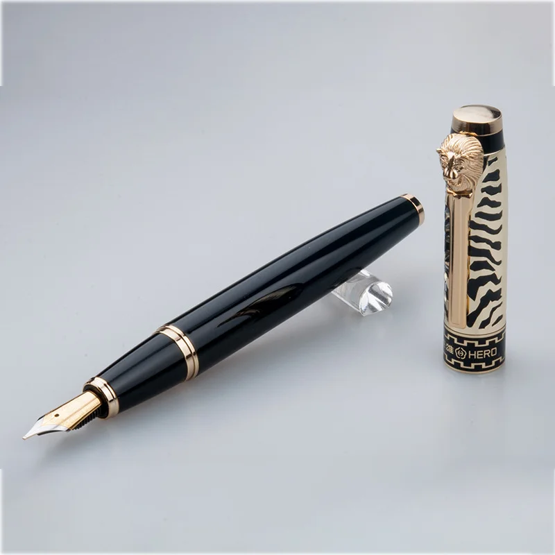 

HERO 779 black Fountain Pen Lion Head Gold Clip Retro Ink Pen Finance Nib Fine 0.5mm Business Office School Supplies Stationery