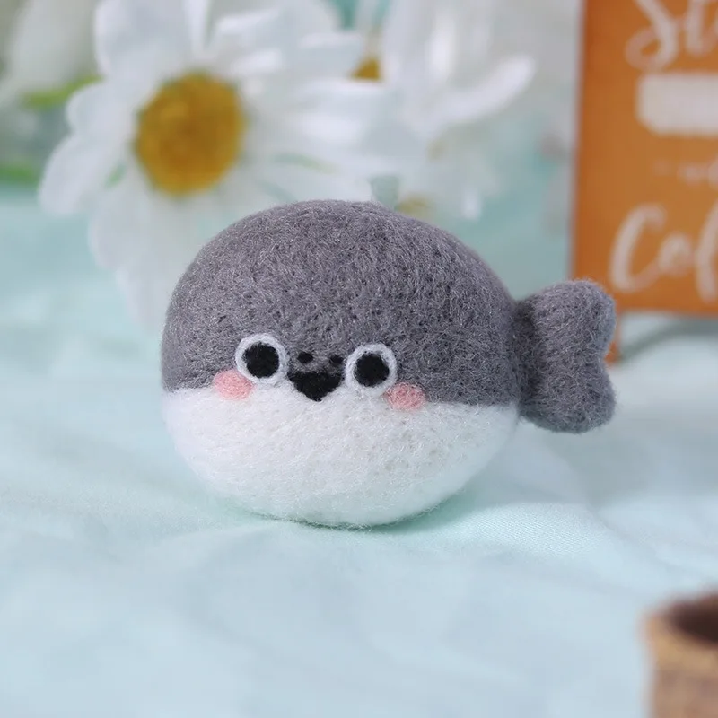 thumbnail image 1 of New Poke Wool Felt Handmade DIY Doll Cute Chubby Capybara Gray Fish Beginner Material Kit Plush Toys Desktop Decorations, 1 of 5