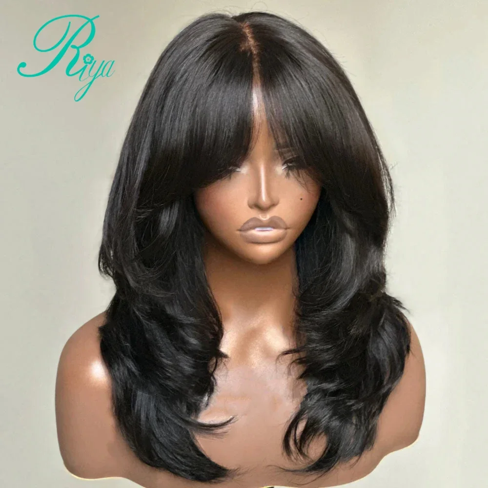 Human Hair Wig Pre Cut Ash Lace 4x4 5x7 Honey Blonde Layered Cut Straight With Bangs 613 Blonde 360 Full Lace Glueless human hair wig lace front wigs