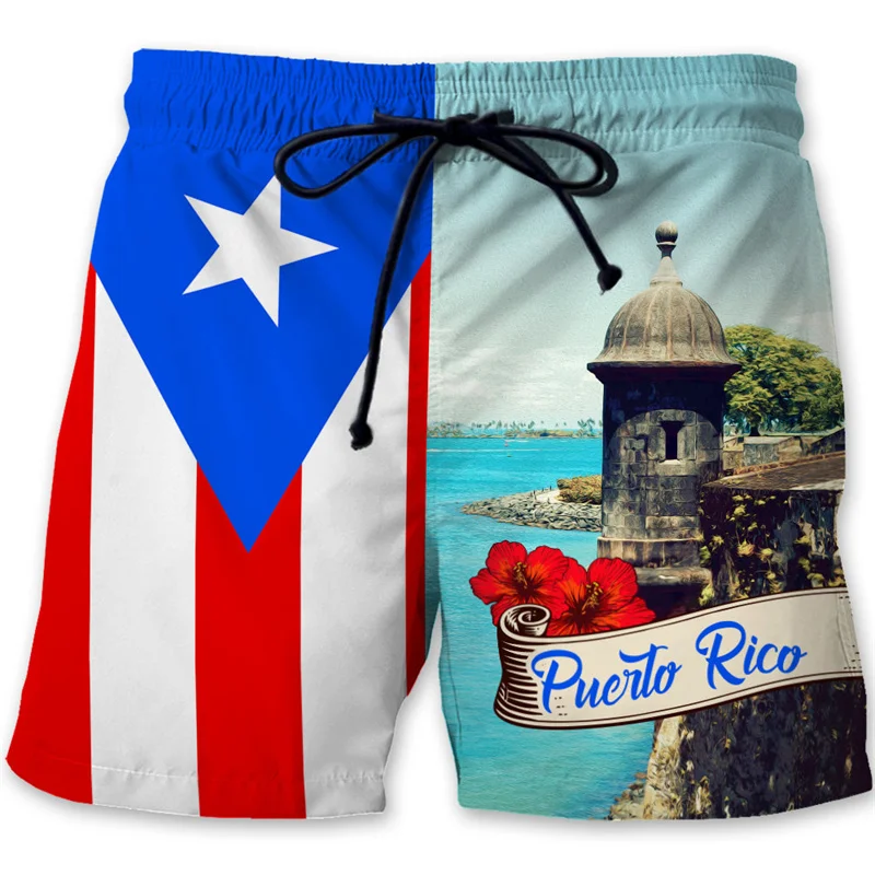 Puerto Rico 3D Printed Beach Shorts Men Puerto Rican Flag Pattern Surf Board Shorts Summer Swimming Trunks Quick Dry Ice Shorts 3