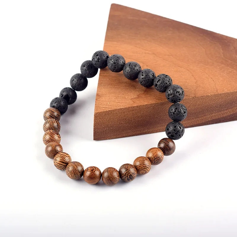 Volcanic Stone Bracelet for Men Lava Wooden 8mm Beads Rosary