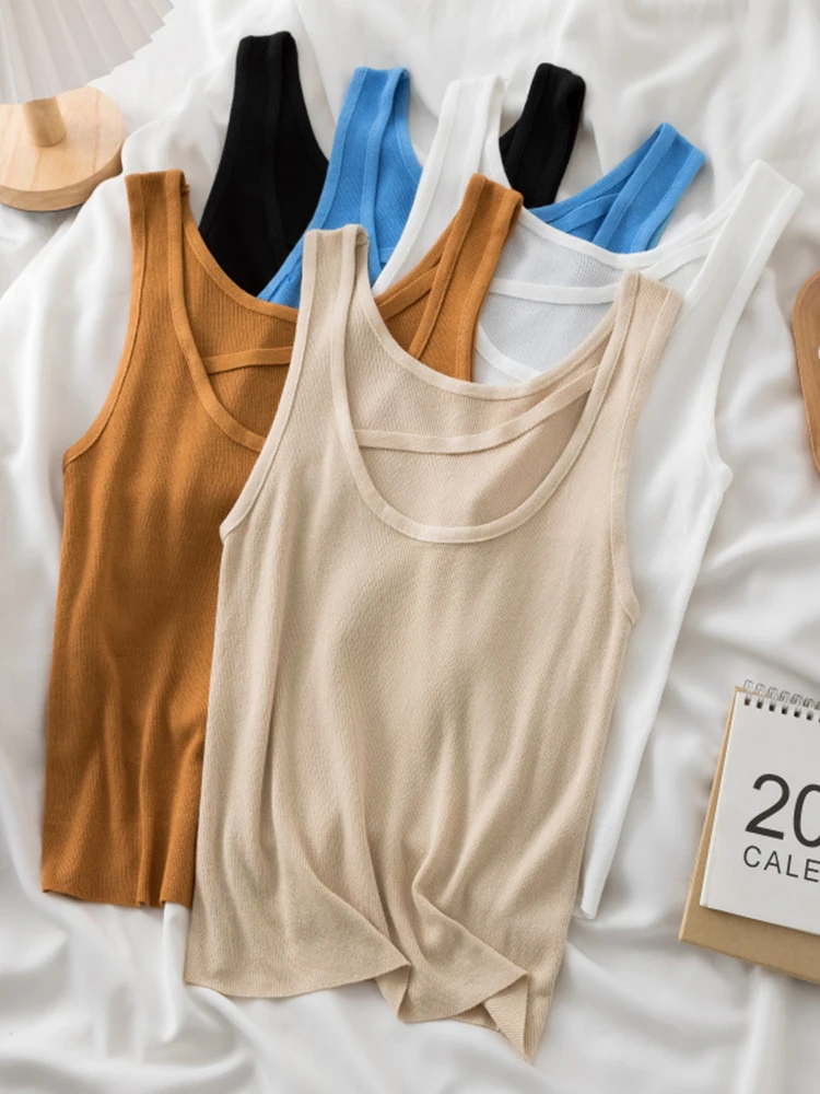 Women's Ribbed Tank Top - Sleeveless High Neck, Striped Slim Fit, Summer Basic