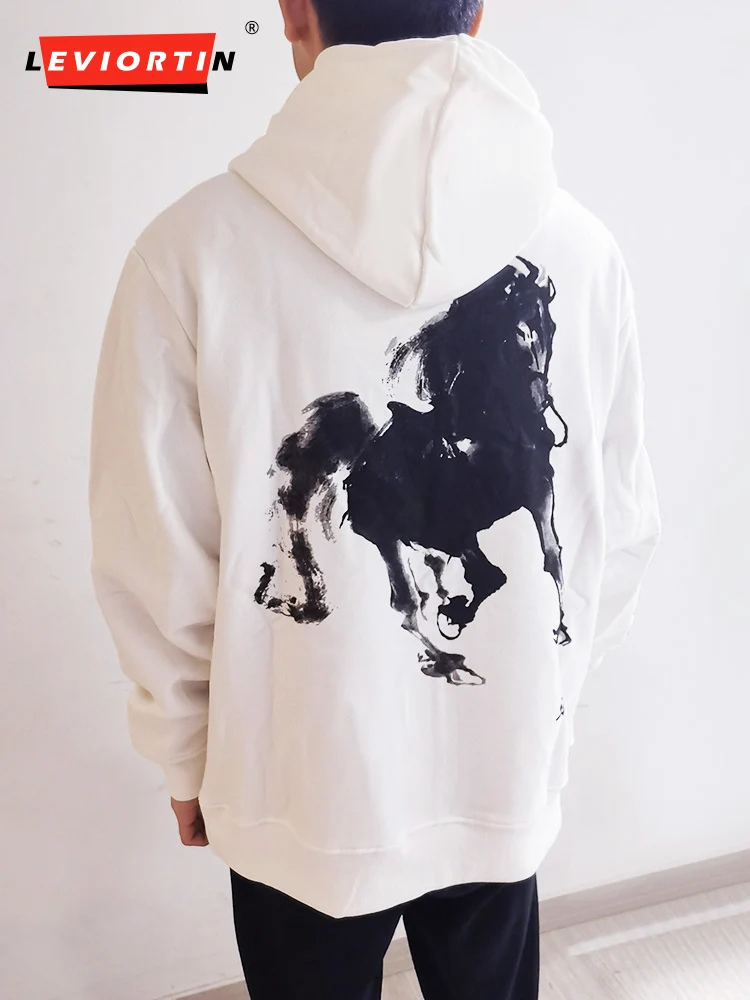 

Hip Hop Streetwear Hoodie Sweatshirt Chinese Styles Junma Print Pullover Men Harajuku Cotton Casual Hooded Hoodies