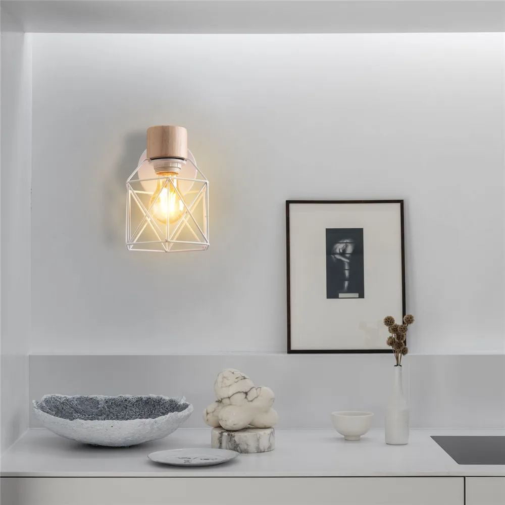 로프트 미국 철 흰색 전등 갓 벽 램프 케이지 가드 Sconce 로프트 조명기구 통로 침실 현대 실내 조명