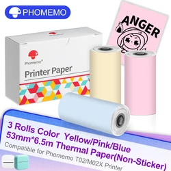 Phomemo T02 Thermal Paper 53mm Use for Thermal Printer Labels Sticky fit DIY Bullet Journal Photo Texts Study Notes Printing