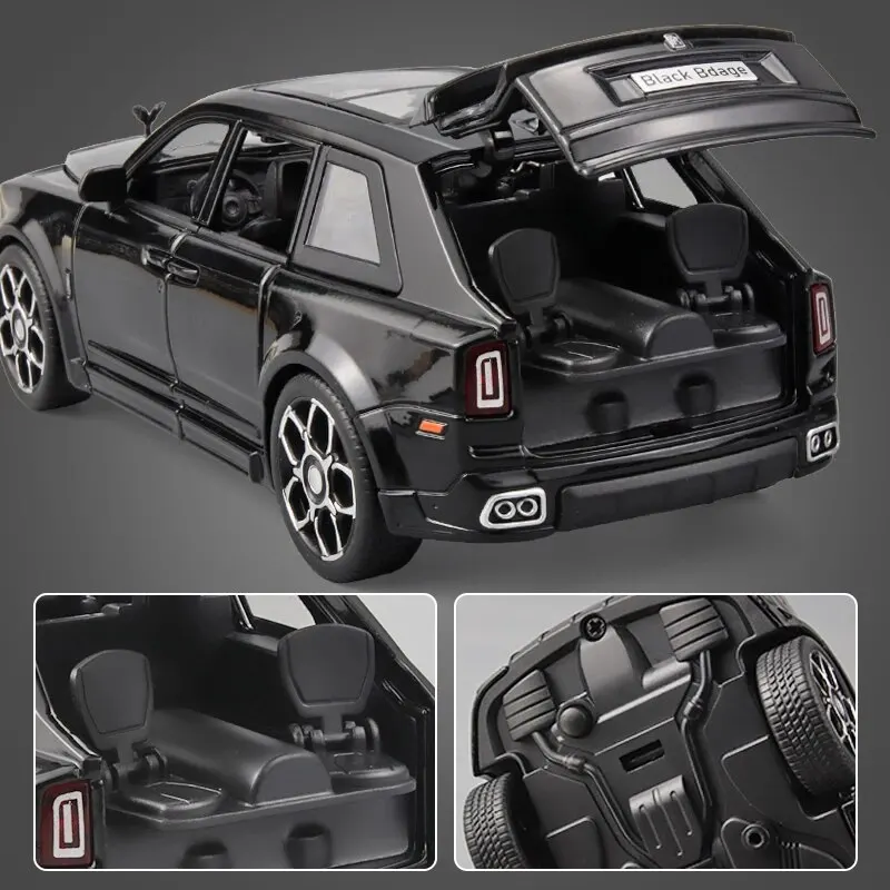 RRCullinan SUV 모델 자동차 장난감, 아연 합금 풀백 다이캐스트 장난감 자동차, 소리와 빛이 나는 어린이 보, 1:24 체중계