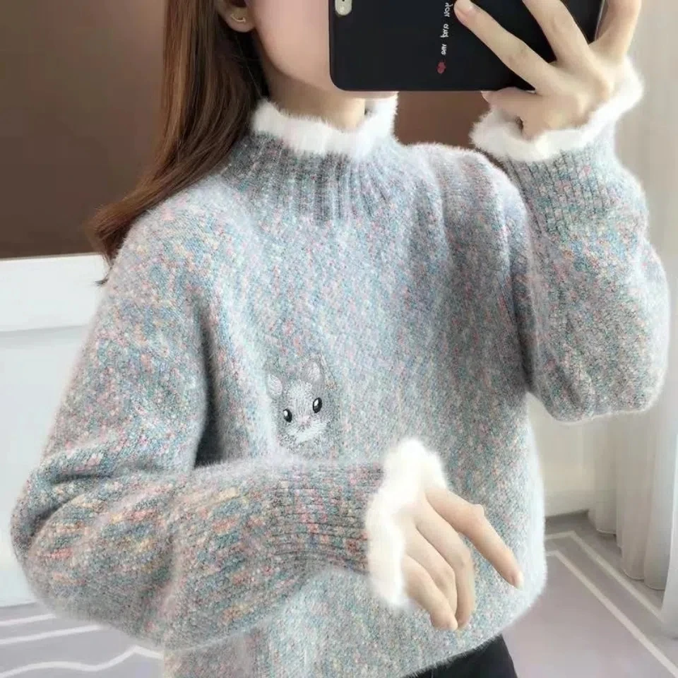 Turtleneck Knitted Sweater Pullover Women's Autumn Winter Long Sleeves knitt Bottoming Shirt Fashion Girl Student Top Jacket