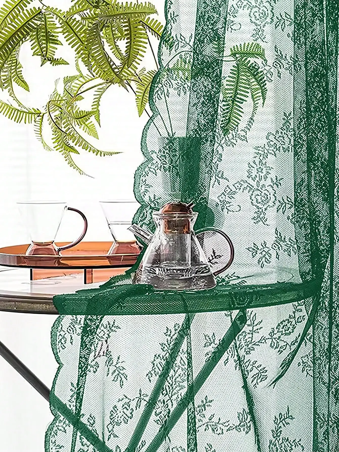 1pc Floral Lace Decorated Door Curtain, Curtains for Living Room, Bedroom, Balcony, Curtains with Rod Pocket 4