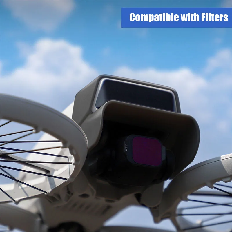 Pare-soleil pour DJI Flip retiré du drone, illustrant la simplicité du système de dégagement rapide. Achetez le pare-soleil pour DJI Flip - Protection d'objectif anti-reflet et dégagement rapide.
