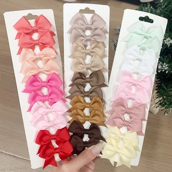 10Pcs/Set New Cute Solid Ribbon Bowknot Hair Clips for Baby Girls Handmade Bows Hairpin Barrettes Headwear Kids Hair Accessories 1