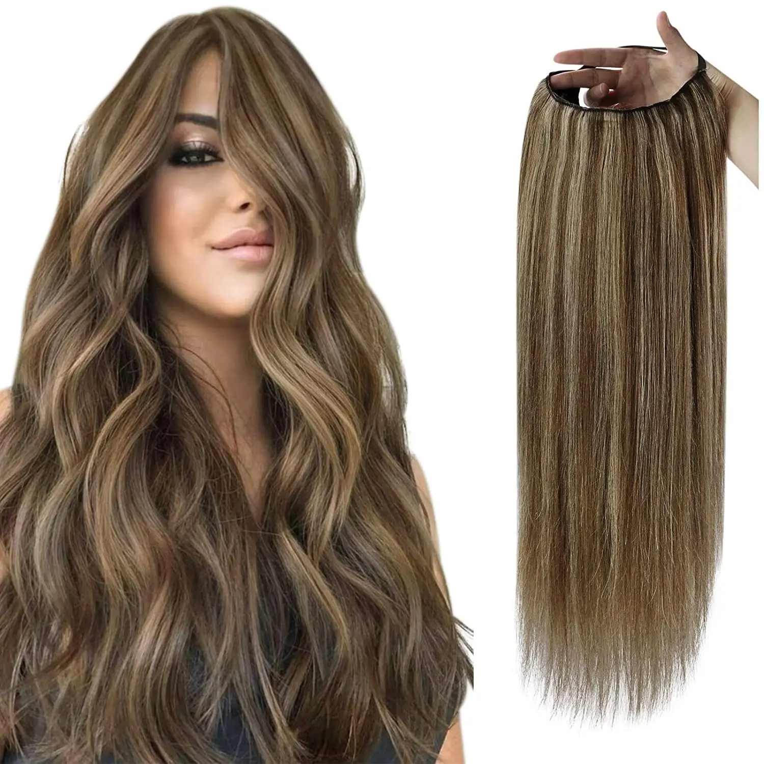 Full Shine Half Wig Clip in One Piece U Part Wig Extensions Ombre Color 100 Machine Remy Hair