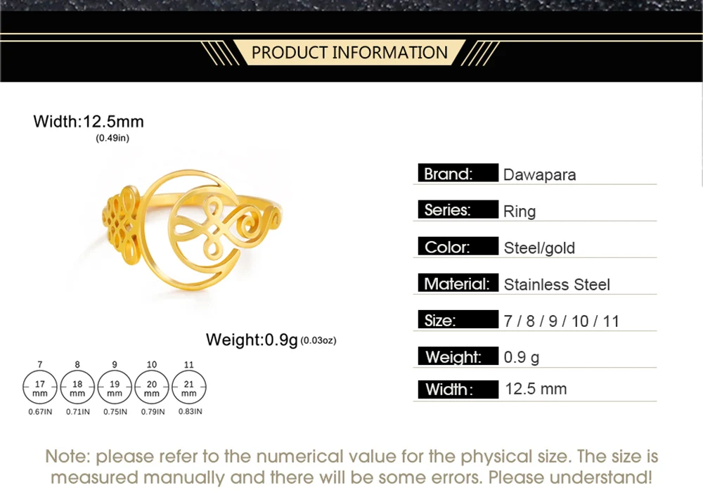 Dawapara Unalome Symbol mit Cresent Moon Ring für Frauen spirituelle Amulett Edelstahl Ehering Mode Yoga Schmuck – Detail 2