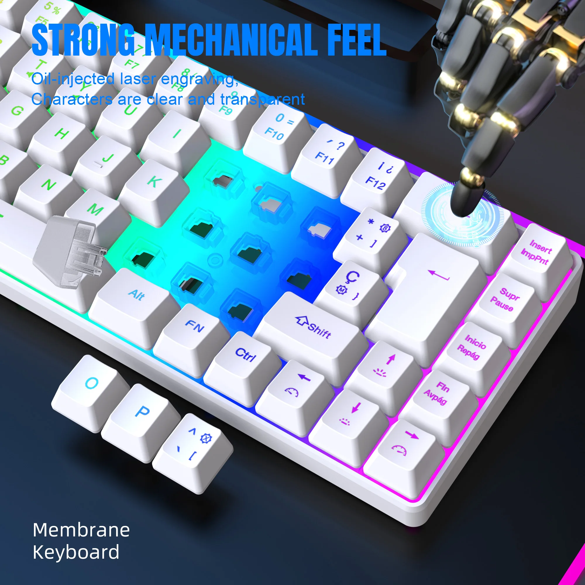 Teclado Portátil com Fio Usb 68 Teclas 20 Rgb Backlight Windows Laptops Computador Coreano Espanhol Inglês - Imagem 2